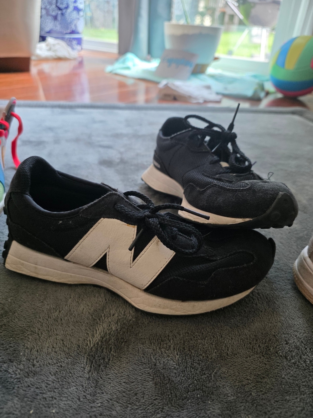 New Balance Black and White Kids Lace-Up Sneakers